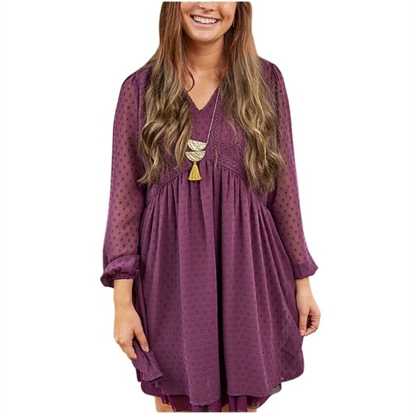 Matilda Jane Purple Polka Dot Festive Fancy Empire-Waist Dress XS - Picture 1 of 11